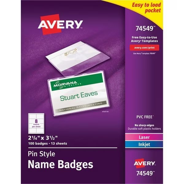 Holder, Badge, Pin, 100PK, Avery, Mfr#: AVE74549